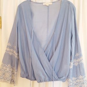 Love Stitch size medium blue top Bell sleeve